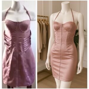 ASOS Rayan Odyll Pastel Pink Satin Bustier Halter Bodycon Mini Dress Size 12